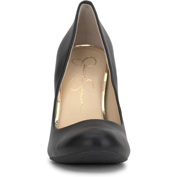 Jessica Simpson Women's Black Faux Leather Closed Rounded Toe High Heel Pumps - Picture 2 of 7